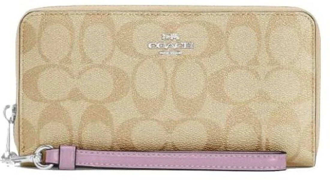 Coach Signature Light Khaki Ice Purple Canvas Zip Around Wallet