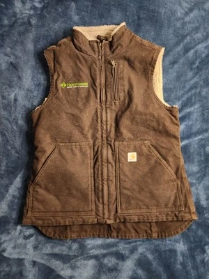 Chaleco de lona forrado Carhartt Sherpa para mujer talla mediana marrón oscuro cremallera completa WV001 DKB Foto 1 de 4