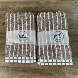 Hand Towels Set Of 2 100% Cotton Striped Pattern Absorbent Soft Decorative Towel - Picture 1 of 12