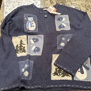 Maglione Croft & Barrow donna XL zip cardigan pupazzo di neve ricamato vacanza nuovo bonus - Foto 1 di 7