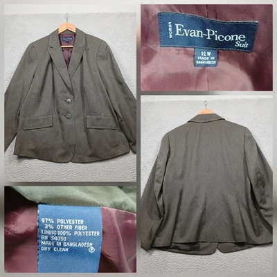 Evan-Picone Woman Suit Blazer 16W Brown Two Button Lined Career Jacket - Image 1 of 4