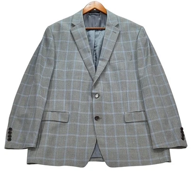 Abrigo deportivo Lauren Ralph Lauren para hombre Blazer 44R gris azul a cuadros seda lana Foto 1 de 4