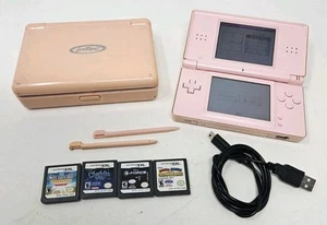 Nintendo DS Lite Pink Console w/ Games x4 Charger Stylus & Case WORKS TESTED  - Picture 1 of 18