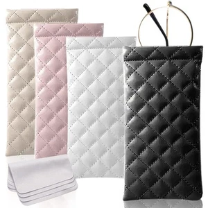 4 Pcs Squeeze Top Sunglass Case with Cleaning Cloth, Soft Leather Eyeglass Ca... - Picture 1 of 7
