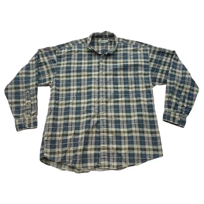 Bill Blass Signature XL Plaid flannel Shirt 100% Cotton Green Blue Beige - Image 1 of 4