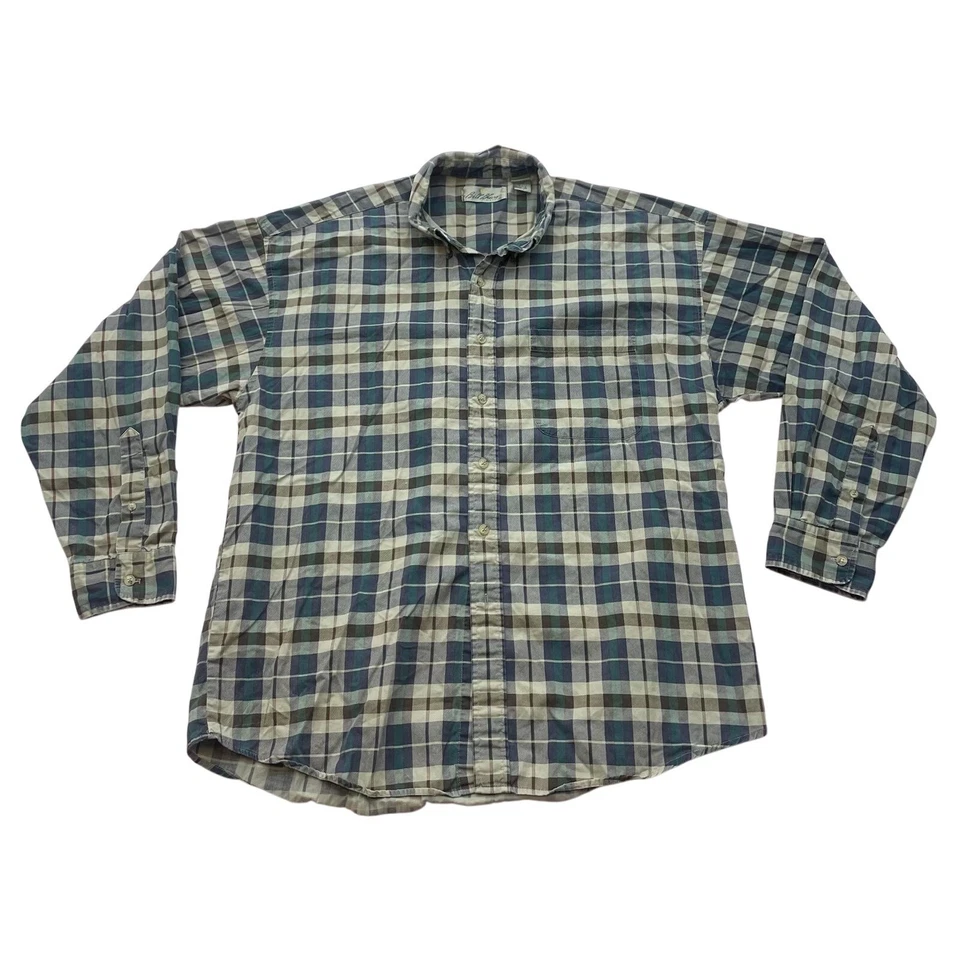 Bill Blass Signature XL Plaid flannel Shirt 100% Cotton Green Blue Beige - Image 1 of 4