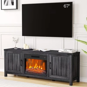 67" Electric Fireplace TV Stand LED W/ 23" Insert Fireplace Wooden Media Center - Picture 1 of 6