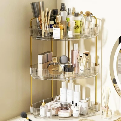 Bandeja de baño acrílica organizadora de esquina de 3 niveles maquillaje de encimera para tocador Foto 1 de 4