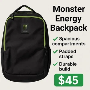 Monster Energy Backpack – Black & Green – Excellent Condition - Picture 1 of 11