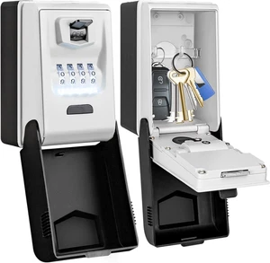 Key Lock Box Wall Mount - Outdoor Combination Lock Box with 6 Dials Light Up, Wa - Picture 1 of 12