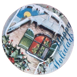 Plato de postre ensalada de granero de cerámica feliz fiesta nostálgico de Navidad 8 pulgadas - Imagen 1 de 7