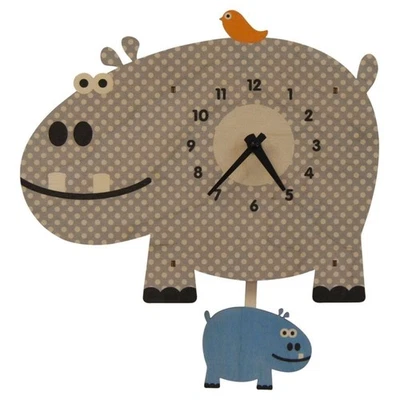 NEW Modern Moose Co. Balsa Wood Hippo Pendulum Wall Clock Boxed NWT - Image 1 of 2