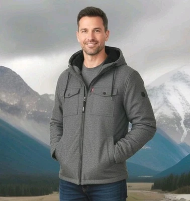 Levi's Men's Soft Shell Hooded Storm Coat Graphite Heather Sherpa Small LM1RN012 - Image 1 of 4