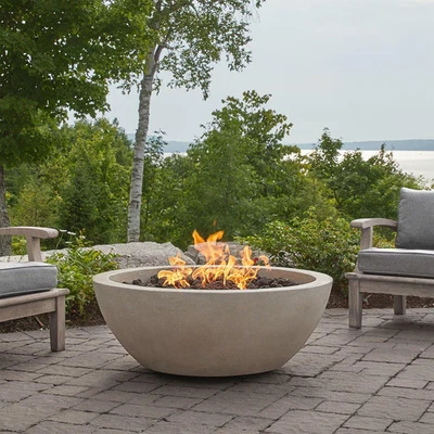 Dustyview 42 Inch Round GFRC Natural Gas Fire Bowl in Fog by BBQGuys Signature - Image 1 of 4