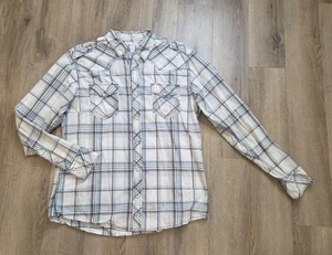 BKE Shirt Mens Large Athletic Fit Blue Plaid Western Pearl Snap Long Sleeve - Picture 1 of 5