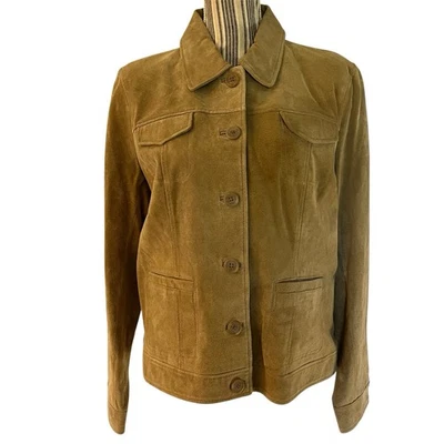 Jaqueta feminina Relativity couro genuíno camurça XL bege bronzeado abotoado - Imagem 1 de 4