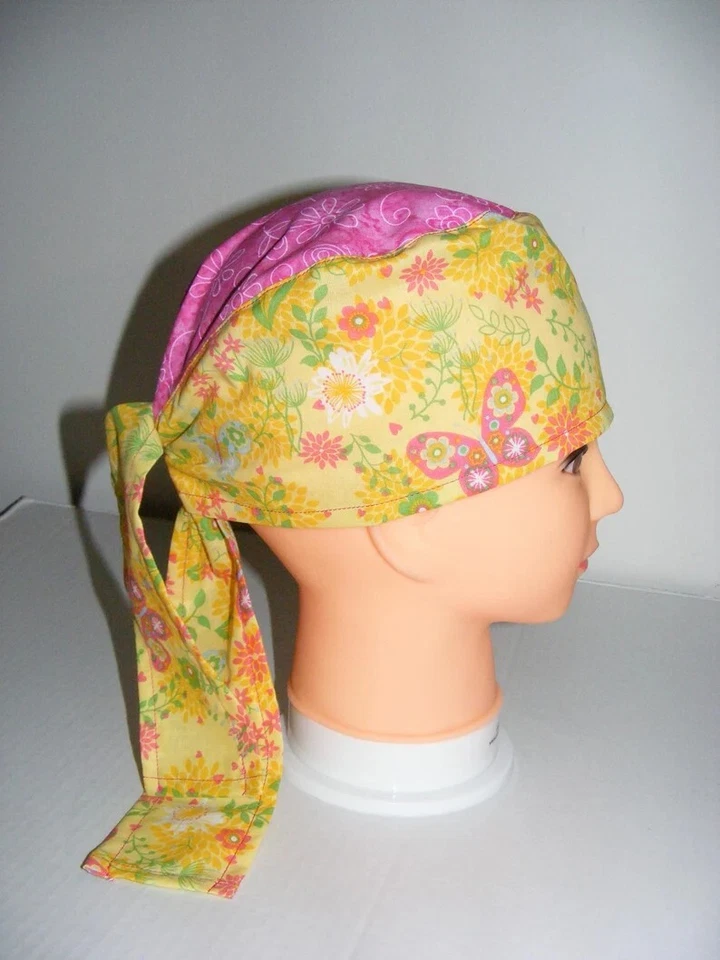 Scrub Surgical Cap Doctor Nurse Hospital Yellow/Pink Handmade Ships Free - Image 1 of 4