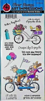 Enjoy the Ride 自行车生日艺术印象透明亚克力邮票套装 5186 全新 — 第 1/3 张图片