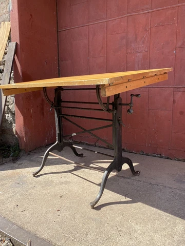 1920s Cole Industrial Cranking Cast Iron Drafting Table Office Study Art Cover
