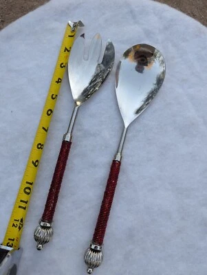 Pottery Barn Red Beaded Long Serving Spoon Set - Image 1 of 4