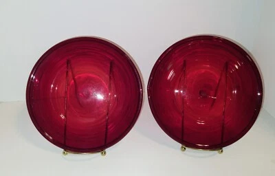 2 Pre Designer Blenko Ruby Red #18-8" Plates Rolled Lip Blown 1930-40  EUC - Image 1 of 4