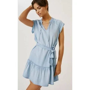 Black Tape_ Women's Chambray Short Sleeve Belted Dress. Size M - Photo 1 sur 7