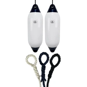 2 x HURRICANE Boat Fenders: White/ Blue PM04 - FREE SPLICED END 10MM ROPE - Picture 1 of 2