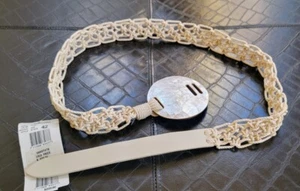 NWT $220 ESCADA WOMEN'S CROCHET LEATHER & MOTHER OF PEARL BELT SZ 42 45"x 1.5" - Picture 1 of 13