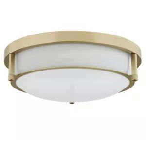 13 Inch Gold Ceiling Light, 2-Light Modern Ceiling Light with Frosted Glass Shad