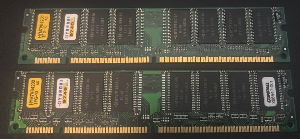 Hyundai HYM7V641601TFG-10 2x16MB(32mb) PC100  non-ECC CL2 168-Pin DIMM - Image 1 of 2