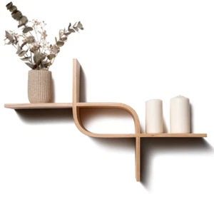 100% Genuine Floating Wall Mounted Shelf from Wood, Geometric Wooden Shelves Dec - Picture 1 of 10
