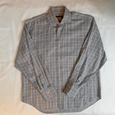 Camisa Robert Talbott Carmel Para Hombre Grande L Azul Marrón Cuadros Abotonada Manga Larga Foto 1 de 4