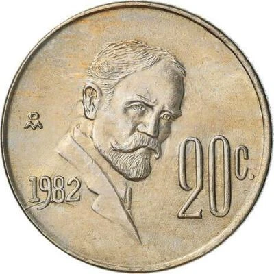 Moneda México 20 Centavos | Águila | Francisco Indalecio Madero 1974 - 1983 Foto 1 de 4