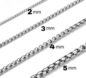 Stainless Steel Square Rolo Box Cylinder Chain Necklace Mens & Womens - Picture 1 of 6