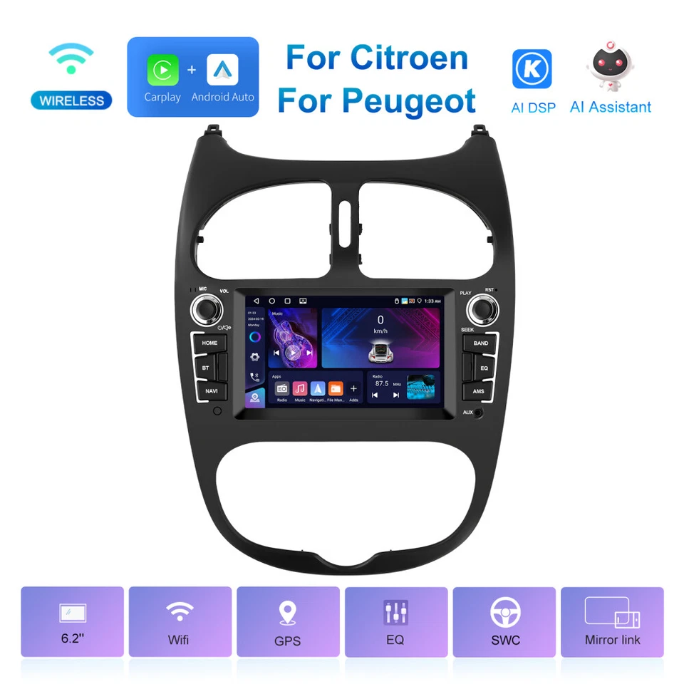 Für PEUGEOT 206 2001-2016 Carplay Android 13.0 Autoradio GPS Navi WIFI BT 4+64GB - Bild 1 von 4