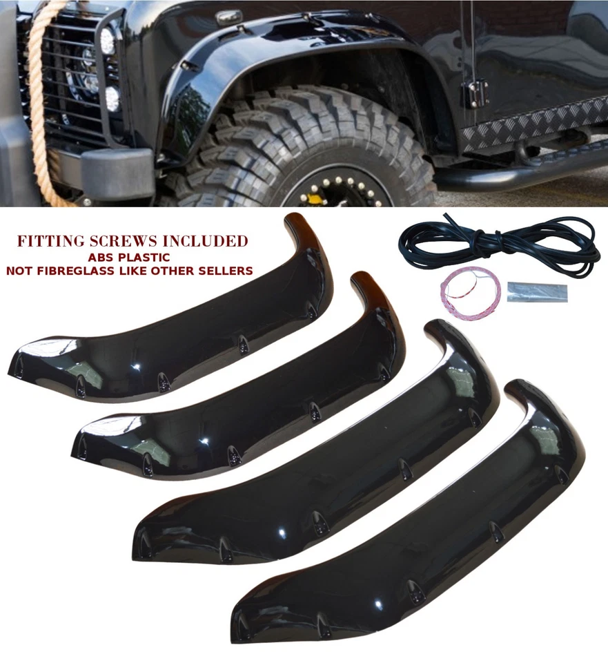 FLS 4x LAND ROVER DEFENDER 90 110 130 WIDE WHEEL ARCHES EXTENDED ARCHES GLOSS BLACK