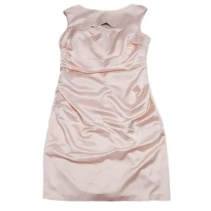 David's Bridal Short Sleeve Petal Stretch Satin Knee Length Dress Sizes 12 & 14 - Picture 1 of 12