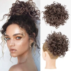 Short Curly Messy Bun Updo Clip in Hair Piece Cover Hair Extension Real as Human - Picture 1 of 26