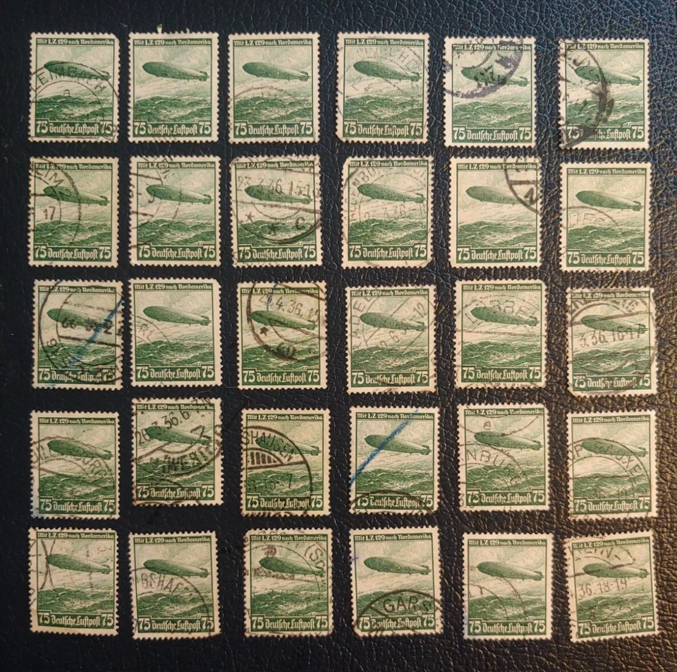 30 Stamp Lot 1936 GERMANY Deutsches Reich Luftpost 75 Pfennig Mi 607 ZEPPELIN - Image 1 of 4