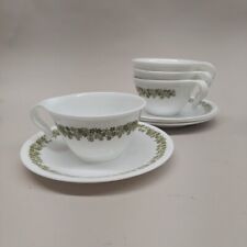 Corelle Spring Blossom Crazy Daisy Cup & Saucer Hook Handle Set of 4 Vintage