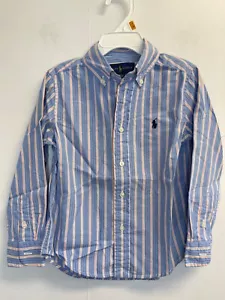Polo Ralph Lauren Boys Size 4 Striped Button up Shirt Blue Pony Logo Long Sleeve - Picture 1 of 4