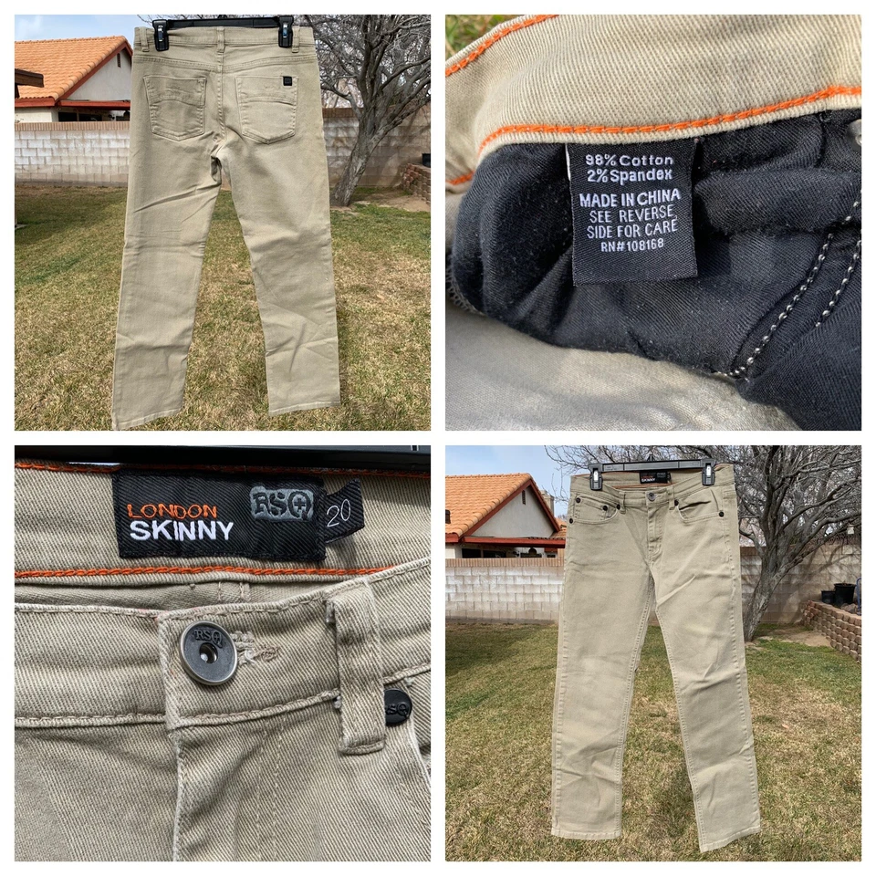 RSQ 20 码伦敦紧身青年牛仔裤内缝 28 英寸米色氨纶 2% — 第 1/1 张图片