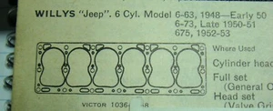 Willys 6-63 Headgasket Jeep 1948-1950 6 Cyl 643359 148 CI - Picture 1 of 1