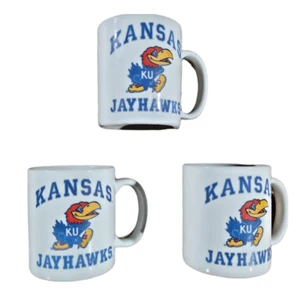 3 University Kansas Jayhawks KU Logo White Blue Ceramic Coffee Mug 12 oz Lot - Picture 1 of 7