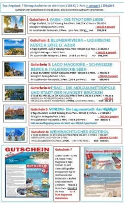 Reisegutschein Paket für 1 gratis Flugreise und 6 Busreisen im Wert von 2198 € - Bild 1 von 2