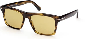 NWT Tom Ford FT0906 55E BUCKLEY-02 Shiny Brown W. Amber Stripes / Yellow 56MM - Picture 1 of 1