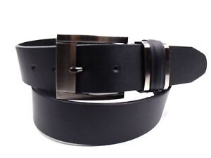MENS HIGH QUALITY BLACK LEATHER BELT WITH SILVER BUCKLE BY MILANO