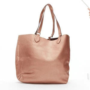 FENDI Selleria metallic rose bronze grained leather signature stitch tote bag - Picture 1 of 11