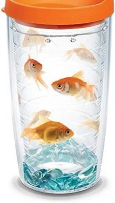 Taza de viaje aislada Tervis Goldfish vaso tapa naranja 16 oz Foto 1 de 3