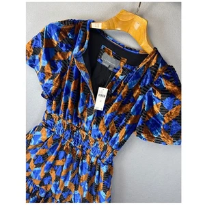 Anthropologie Velvet Mini Dress XS Blue Geometric Stunning Upscale Sexy NWT $160 - Foto 1 di 13